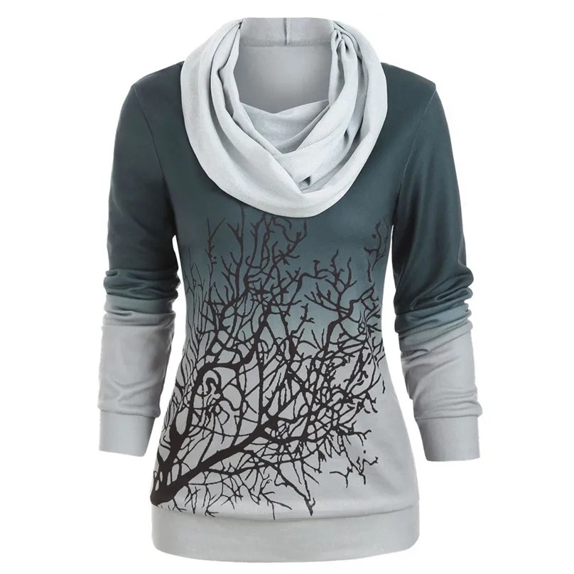 Halloween Tree Print Long Hoodies Women Convertible Collar Sweatshirt Ladies Long Sleeve Hoody Oversize Sudadera Mujer 40SEP1804