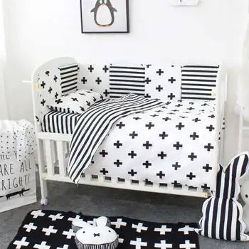 

Baby Crib Bedding Set Bumper Star Design High Quality Thicken Cot Around Protector 6pcs Cushion Newborns Square Room Decor