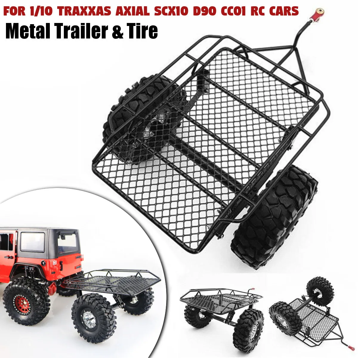 

1/10 Metal Hitch Mount Trailer for RC Crawler Axial SCX10 D90 TRX4 90046 Tamiya DIY