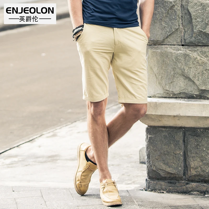 Бренд Enjeolon, летние модные пляжные повседневные шорты для мужчин, одноцветные шорты до колена, высокое качество, K6093 - Цвет: K6043 Khaki