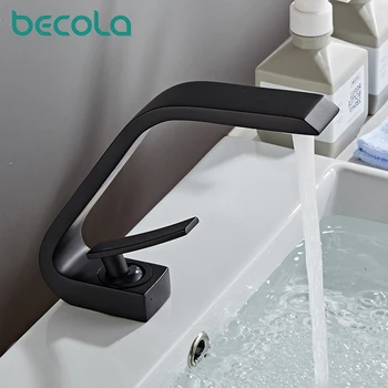 

BECOLA Modern Fashion Brass Basin Faucet Black Bathroom copper Basin Faucet Hot Cold Tap Water Basin Mixers Single Handle Tap