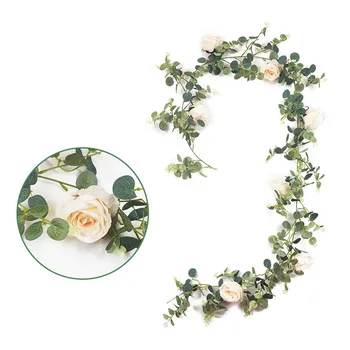 

Simulation Rattan Wall Decor Artificial Champagne Rose Ornaments Hanging Vine Garland For Wedding Party Home (1.95m)