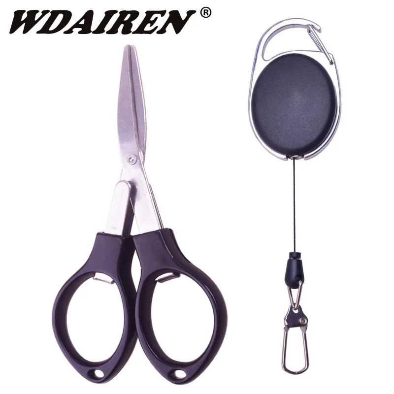 

WDAIREN Folding Fishing Scissors With Telescopic buckle Lanyards Line Fishing Clamp Accessories Multifunctional Tools DW-603