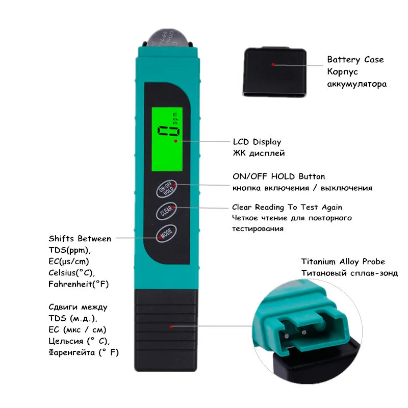 Digital PH TDS EC Meter Tester Thermometer Pen Water Purity PPM Filter Hydroponic for Aquarium Pool Water Monitor 40% off