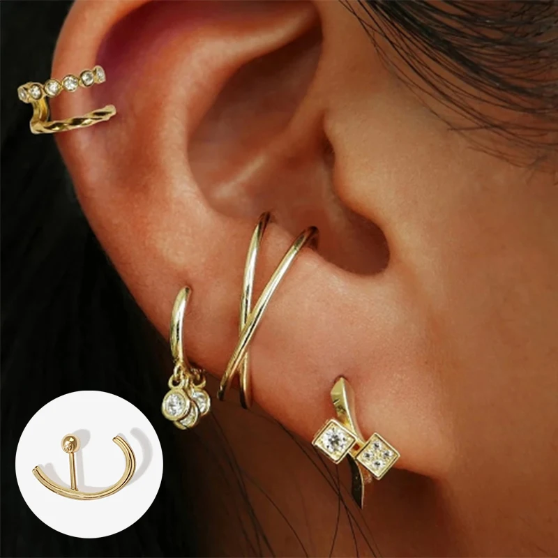 

BOAKO 1PC Gold Color 925 Sterling Silver Stud Earrings Piercing Geometric Luxury Metal Earring For Women Party Jewelry Aretes W4