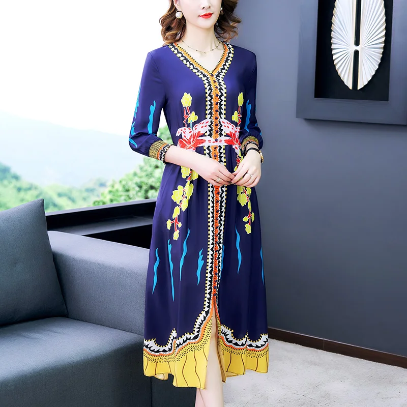 

COIGARSAM Beach Style Print Women dress New Spring Vintage Dresses Design And Color 5807