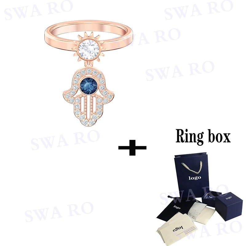 

SWA 2019 Fashion New SYMBOLIC Ring Pattern Rose Gold Hamsa Hand Devil's Eye Decorative Crystal Jewelry Women's Ring