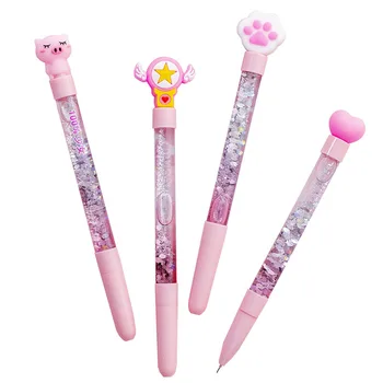 

24PCS Pink Girl Heart Flash Powder Fairy Wand Gel Black 0.5mm Pen Student Stationery Gel Pens Wholesale kawaii school supplies