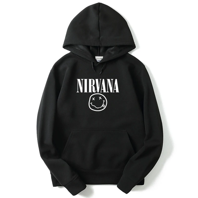 Новинка Nirvana хип-хоп толстовка с капюшоном мужская Курт Кобейн принт уличная Толстовка Пуловер Харадзюку свободная толстовка с капюшоном - Цвет: Black-B