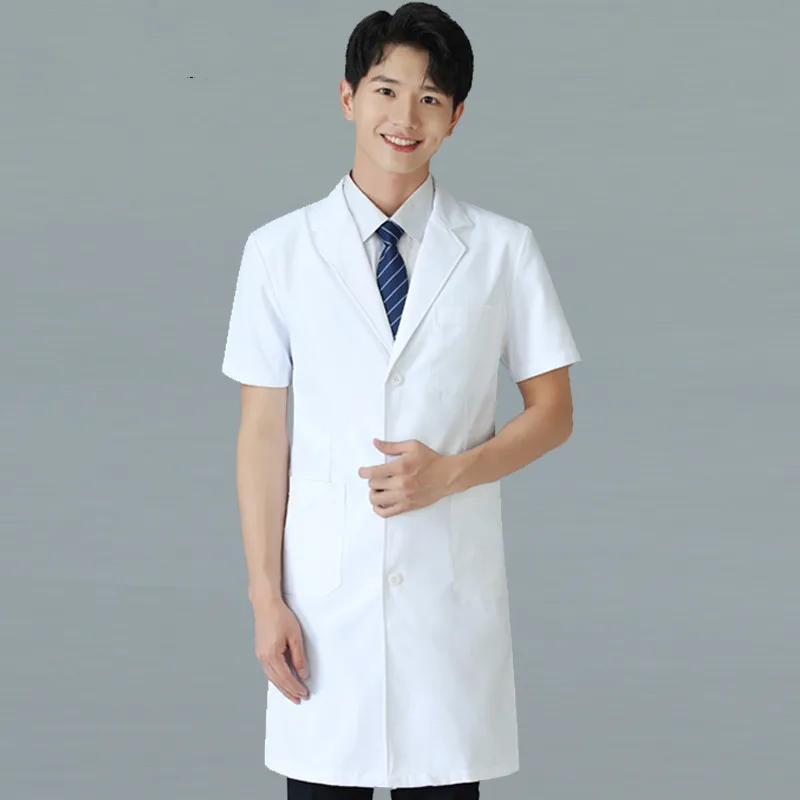 Long white coat and short sleeves doctors wear men's and women's cosmetic wear oral plastic hospital work clothes
