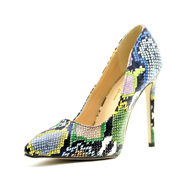 Леопардовые туфли на высоком каблуке под змеиную кожу; коллекция года; женские пикантные туфли-лодочки; тонкие туфли на высоком каблуке с острым носком; большие размеры; LQX - Цвет: Зеленый