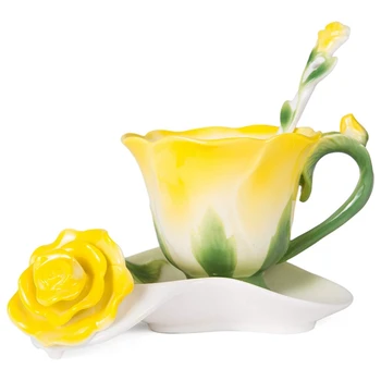 

Rose Ceramic Cup Enamel Fashion Coffee Cup Ceramic Crafts Cup Ornaments Holiday Gifts Include: 1 Cup, 1 Saucer, 1 Spoon