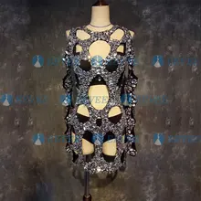 Черный ажурный сценический костюм, комплект для бара, ночного клуба, певицы, диджея, ds, GOGO, танцевальный костюм, блестящий, сшитый вручную, платье с кристаллами, Одежда для танцев на шесте