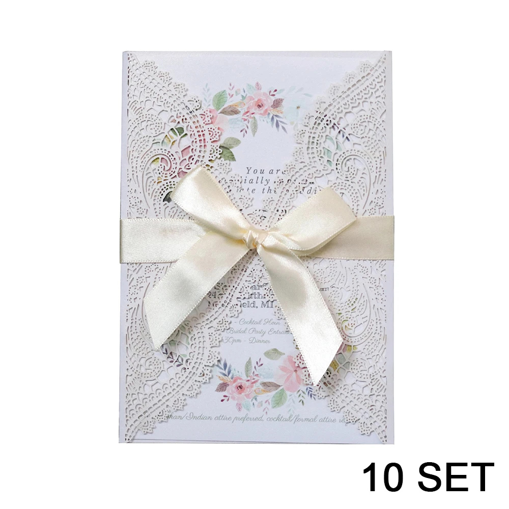  10pcs Wedding Invitations Lace Pattern Cards Laser Cut Paper Cards Announcement Greeting Postcards  - 4.00044E+12