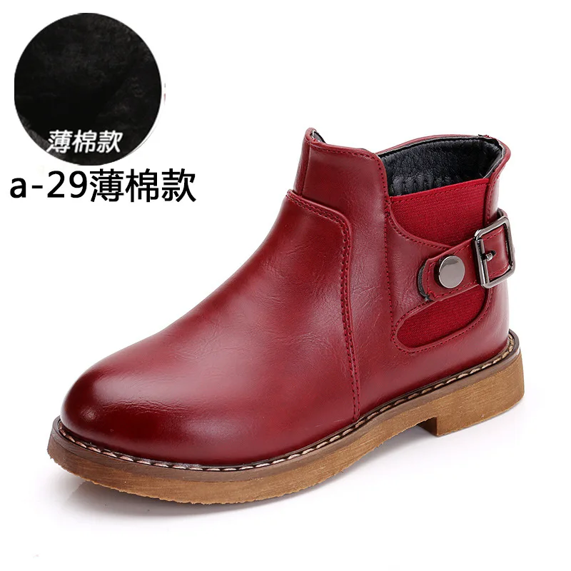 wine red 2 plush Новые детские Осенние Теплые ботильоны для девочек, модная зимняя водонепроницаемая обувь для детей 3, 4, 5, 6, 7, 8, От 9 до 13 лет - Цвет: wine red 2 plush