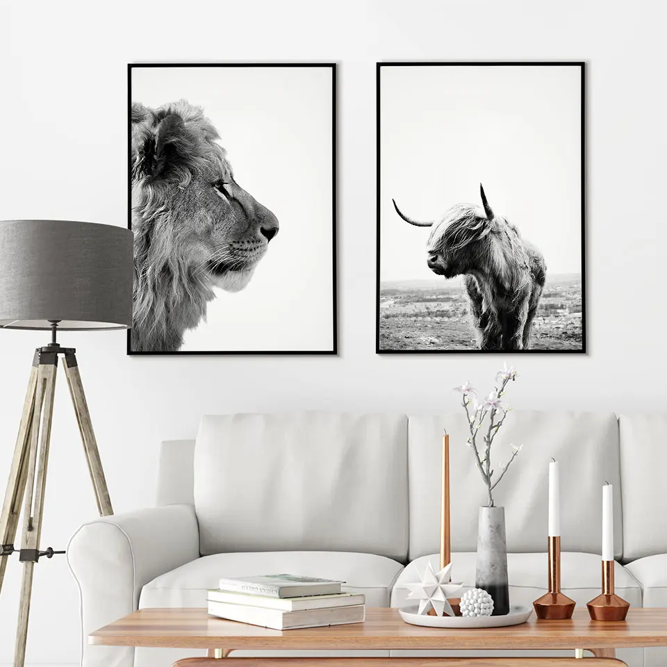 

Lion Animal Poster Nordic Canvas Painting Yak Scandinavian Wall Art Pictures For Living Room Modern Decorative Prins On The Wall
