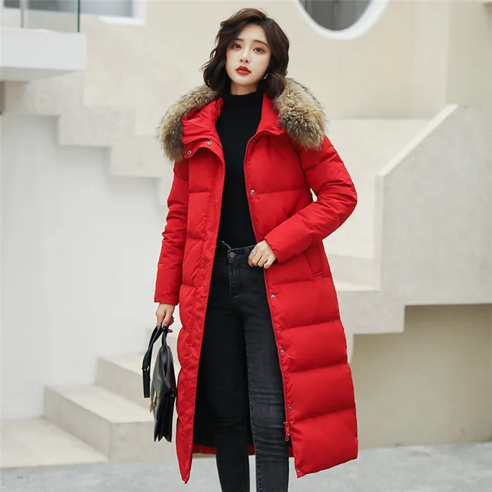 Women Medium-Long Down Coat a Thickening Coat Fashion Straight Loose Luxurious Jackets White Duck Down Outwear Women XIN144