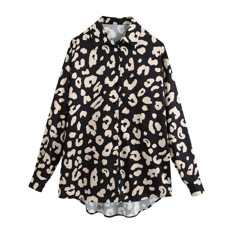

Summer Cool Shirt Animal Print Asymmetrical Loose Single-breasted Long-sleeved Lapel Women Blouse Blusas Back To The Basic Top