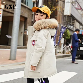 

New Boys Down Coats Mid-Length 90% Duck Fur Down Jacket Hooded Clothes for Kids Brand Black Clothes Russia Winter -30 Degree