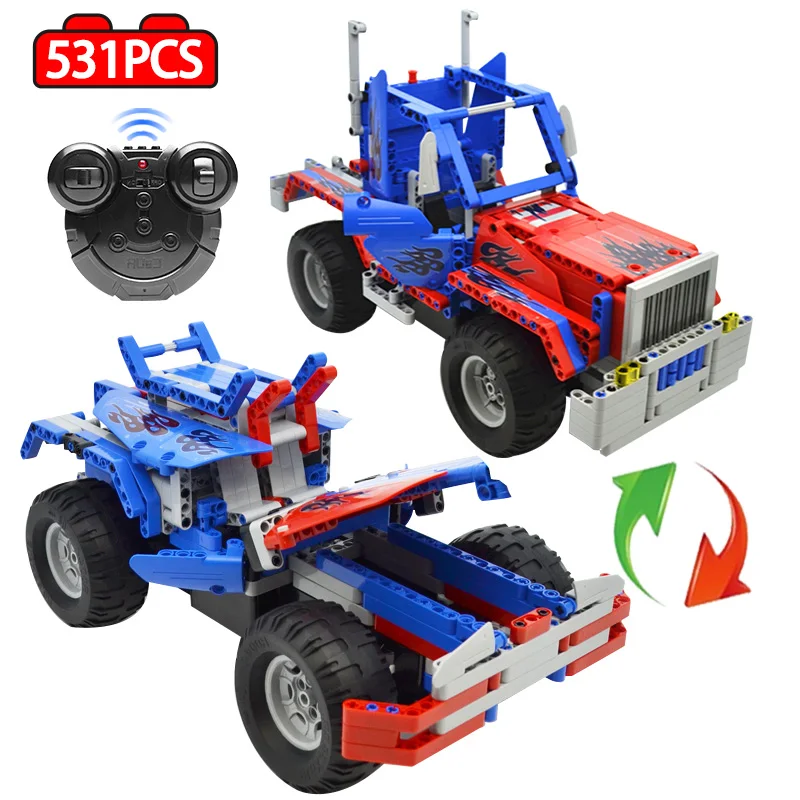 

2 IN 1 Optimuse Prime Cars Model MOC Building Blocks Bricks legoingly technic Transform RC Truck raciyng car Toy For Boys 531pcs