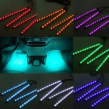 

POSSBAY Car-styling 4 in 1 Universal Car LED Flexible Neon Lights Decorative Door Interior Lamp Strip Atmosphere Lights 7 Color