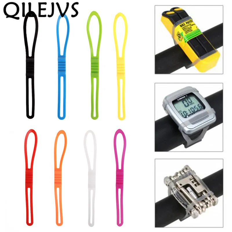 

QILEJVS Cycling Bicycle Bike Silicone Fixed Strap Bandage Handlebar Light Holder Mount