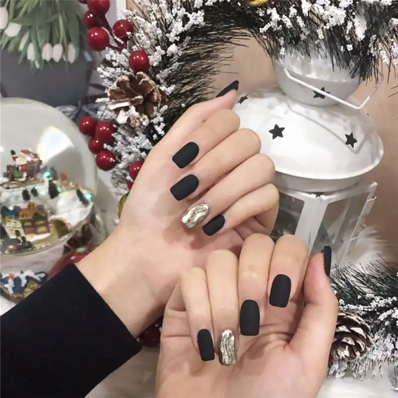 Juego de 24 unidades de puntas de uñas postizas de agua negro ahumado  esmerilado, decoración adecuada para niñas, Cabeza Cuadrada, falso  desmontable|Uñas postizas| - AliExpress
