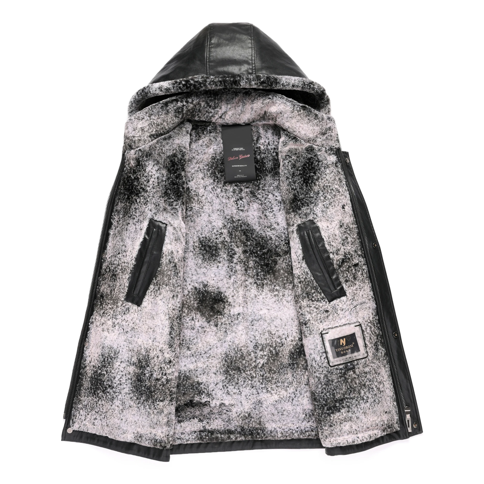 Новинка зимы года; длинный толстый жилет с капюшоном; Cuir Homme