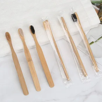 

50PCS Bamboo Toothbrush Brown Curved Style Bamboo Toothbrush Soft-bristle Bamboo Wooden Handle Black Toothbrush Wholesale