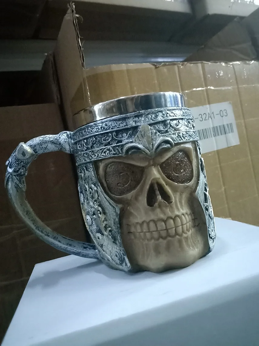 3D крутой череп Рог рыцарь нержавеющая сталь чашка кофейные чашки и чашки для напитков стакан кофейные кружки бар чашка для воды подарки на Хэллоуин - Цвет: 1