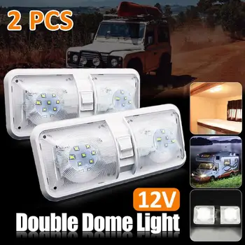 

1/2 LED 12V Ceiling Fixture Camper Trailer Marine Double Dome Light 48 LEDs Vehicle Vans Caravan Truck Dome Roof Ceiling Light