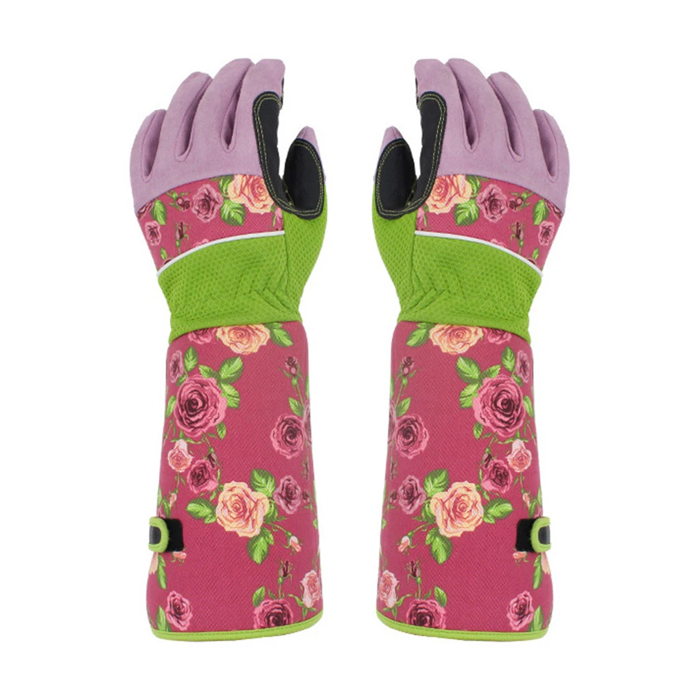 1 пара перчатки, инструменты безопасности с длинными рукавами, с принтом, утолщенная посадка, садоводство, рабочая противоножевой защита запястья, защита от холода - Color: Pink