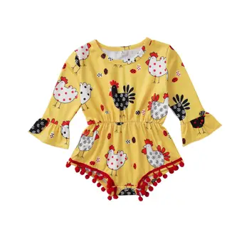 

One Piece Newborn Baby Girl Thanksgiving Romper Long Sleeve Chicken Print Jumpsuit Playsuit Outfit Clothes