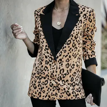 

New Fashion Women's Autumn Leopard Coat Jacket Casual Lapel Outwear Slim Tops Blazer Coat