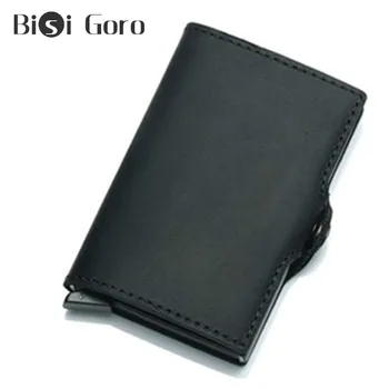 

BISI GORO 2020 Genuine Leather RFID Wallet for Credit Card Unisex Vintage Business Metal Blocking Slim Credit Crad Wallet Purse