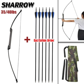 

35/40lbs Archery Recurve Bow Straight Bow With Mix Carbon Arrow Set Teens Shot Training Outdoor Hunting Shooting Accessories