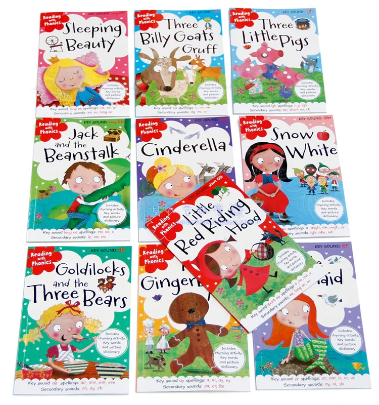 

10 Pcs/Set Reading with Phonics Fairy Tale English Picture Book Little Red Riding Hood Early Education Books