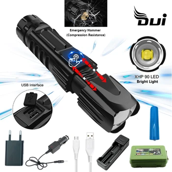 

DUI New XHP90 powerful tactical led flashlight lumens Usb zoom rechargeable lamp high power rechargeable flash light torch