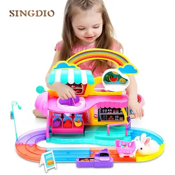 

Children amusement park kid city amazing track rail set toy for children rabbit pets toys supermarket shop grocery birthday gift