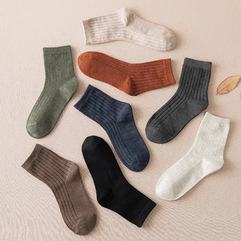 

Socks Male Tube Socks INS Fashion Korean-style Socks Spring and Autumn Cotton Double Knit Solid Color Versatile Male WOMEN'S Sto