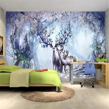 Настройка скандинавского Ретро лося ТВ диван фон обои живопись на заказ Большая фреска Зеленая Шелковая ткань обои papel де parede