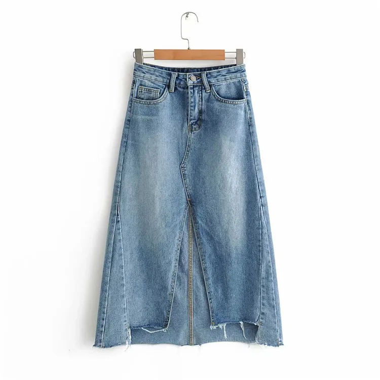 

Bc-9048 # WOMEN'S Dress Europe And America Retro High-waisted Mid-length under Slit Step Sheath Denim Skirt