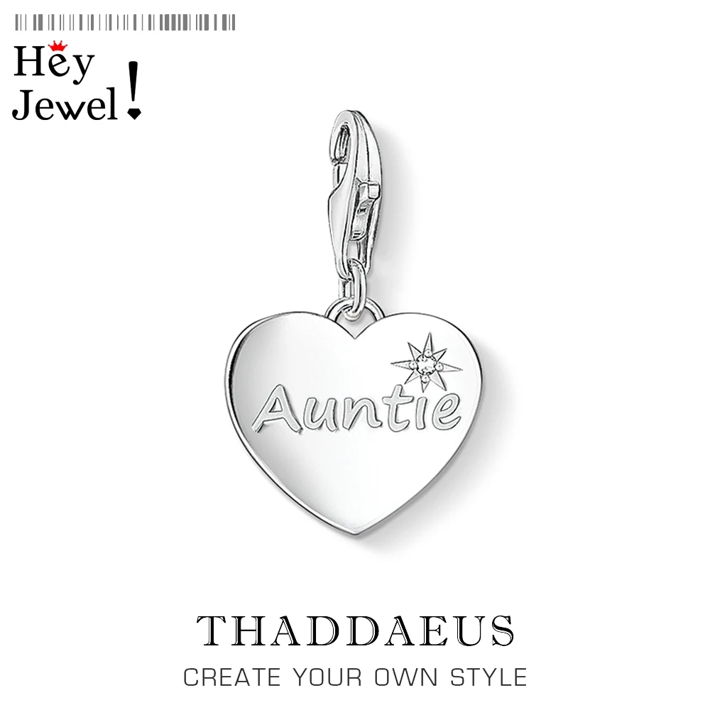 

Charm Pendant Heart with AUNTIE,2019 Autumn Brand New Thomas Jewelry For Women Trendy Gift In 925 Sterling Silver Fit Bracelet