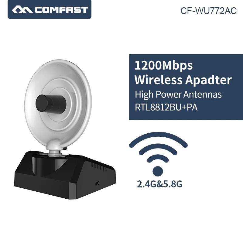 COMFAST CF-WU772AC высокая мощность Wi-Fi адаптер 5 ГГц 1200 Мбит/с двухдиапазонный USB 3,0 ПК Wi-Fi приемник 10dBi антенна Windows 7 8 10 MacOS