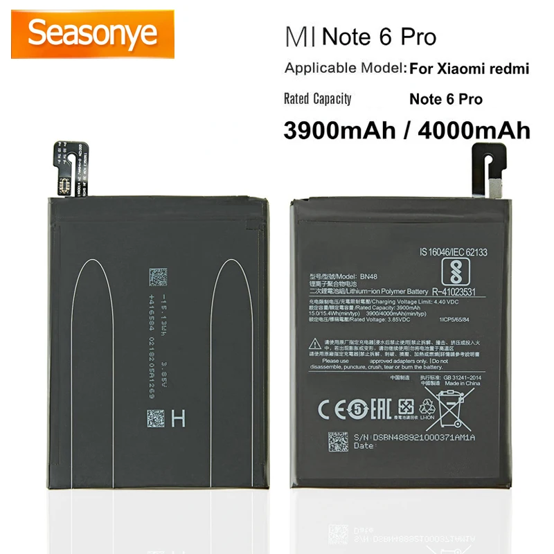 Seasonye оригинальный 3900mAh / 15.0Wh BN48 телефон Сменный аккумулятор для Xiaomi Redmi MI Note 6 Pro 6Pro