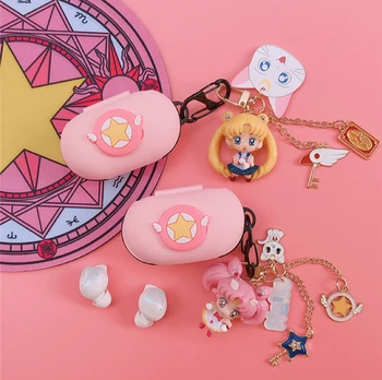

Pink Angel Silicone Cover for Samsung Galaxy Buds 2019 Soft Case Wireless Bluetooth Earphone Cover Cute Girl Keyring Pendant