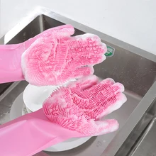 1 Pair Silicone Dishes Washing Glove with Cleaning Brush Kitchen Housekeeping Washing Glove Food Grade Dishwashing Gloves