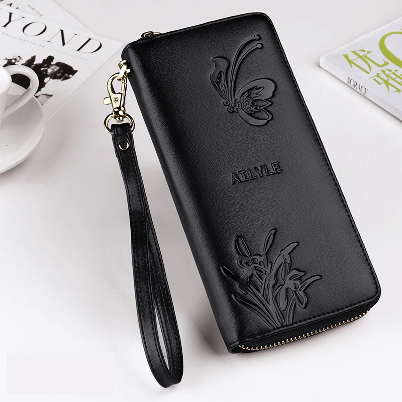 

2019 Women's Wallet Genuine Leather Wallets Female Portomonee Coin Purse Long Clutch Purses Phone Card Holder Carteras handbags