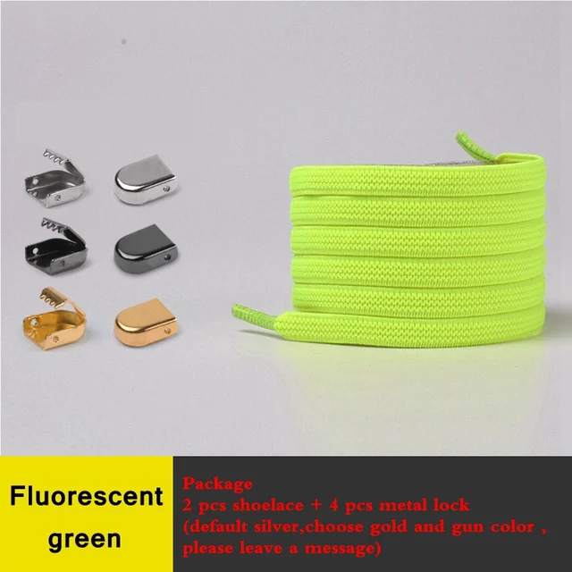 Elastic No Tie Shoe laces Flat Shoelaces Outdoor Leisure Sneaker Quick Safety Shoelace Kids Adult Lazy laces Shoe accessories Fluorescent green