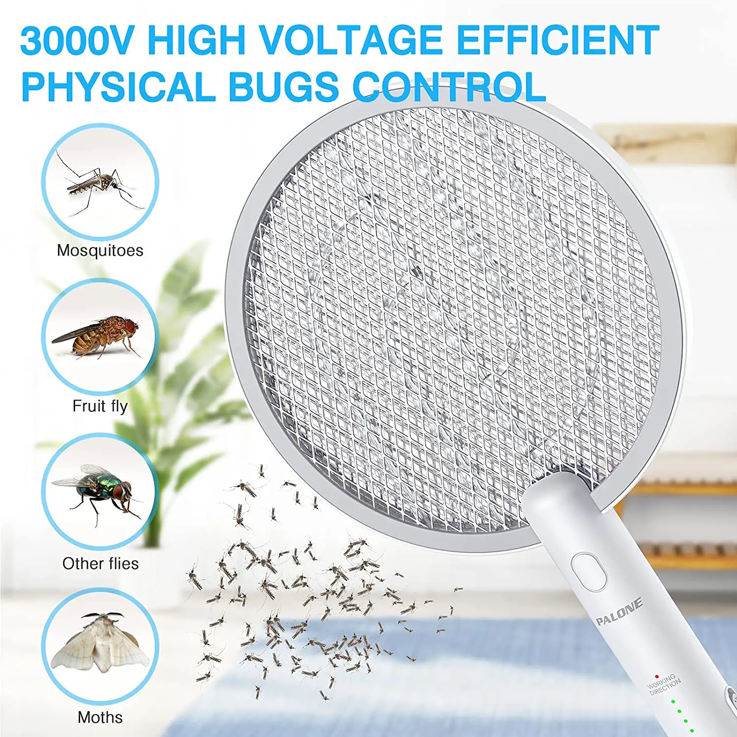 2 in 1 Bug Zapper Racket 3000V 전기 플라이 스 터 터 라켓 1200mAh 배터리 모기 킬러 램프 홈, 야외 활동